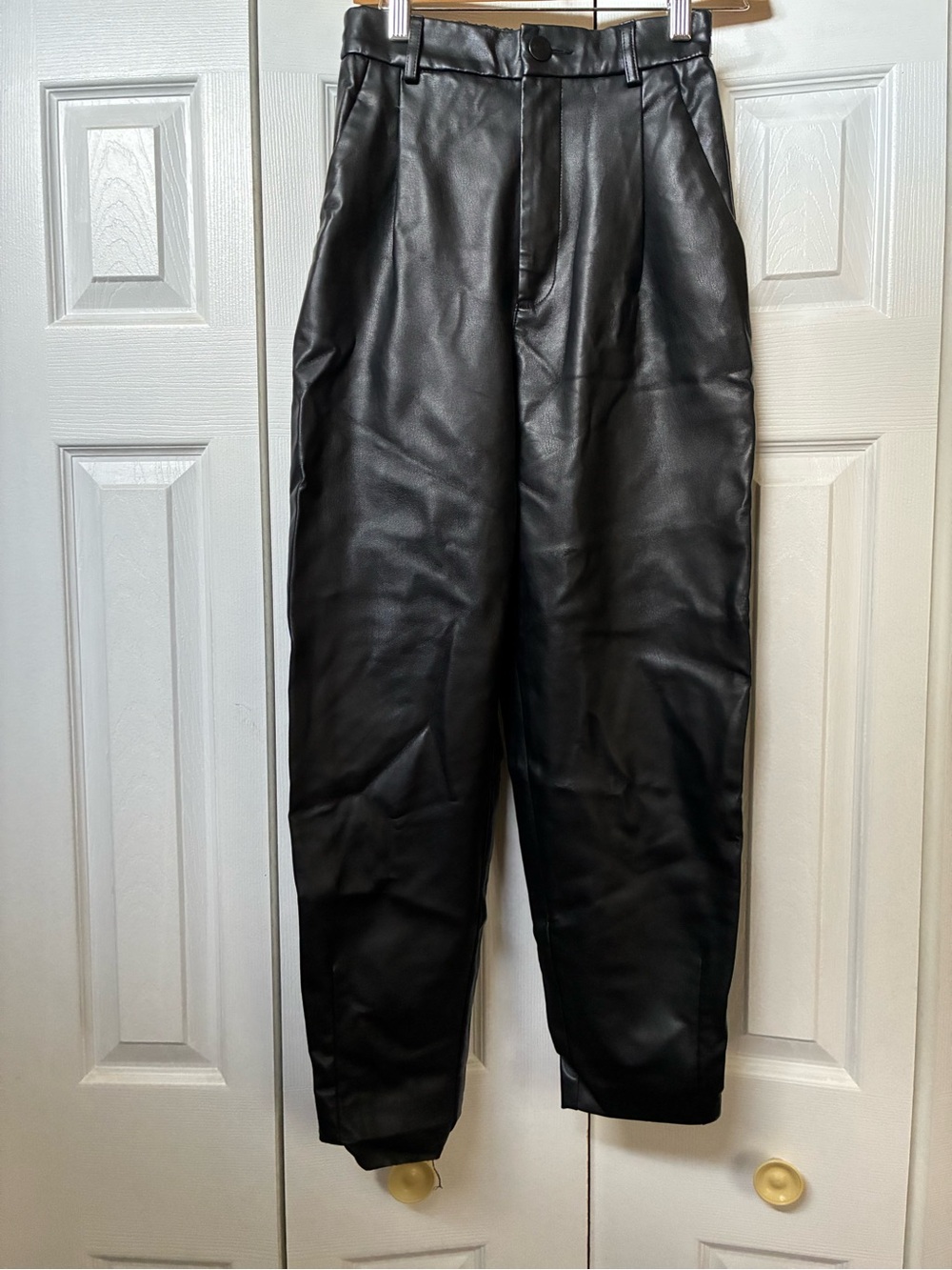 Zara Black Faux Leather Straight-Leg Pants
